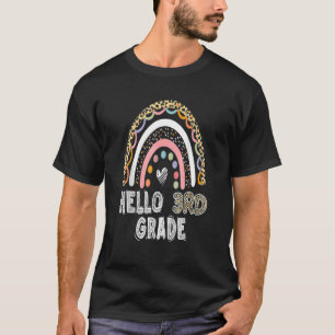 Hello 3rd Grade Teacher Leopard Rainbow Back To Sc T-Shirt