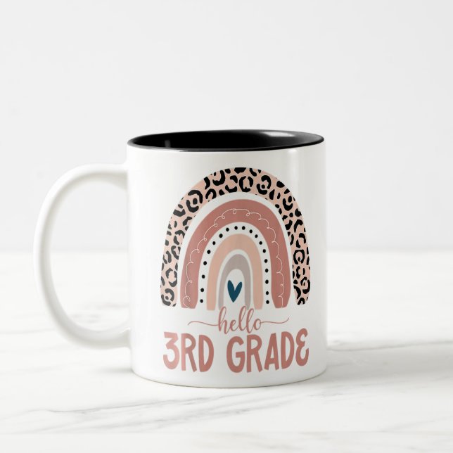 Hello 3rd Grade Teacher Leopard Rainbow Back To Two-Tone Coffee Mug (Left)
