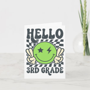 Hello 3rd Grade Vibes Groovy Smile Face Back To Sc Card