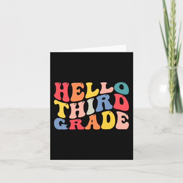 hello 3rd third grade teacher Back To School Retro Card (Front)
