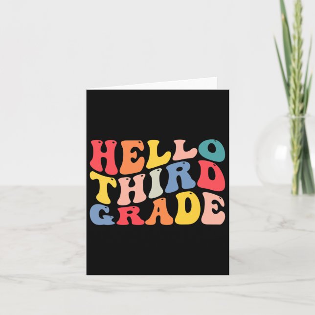 Hello 3rd Third Grade Teacher Byck To School Retro Card (Front)