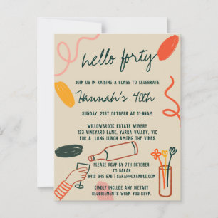 Hello 40 Forty Winery Lunch Birthday   Postcard