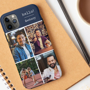 Hello! 4 Photo Collage Dark Blue Personalised Case-Mate iPhone Case