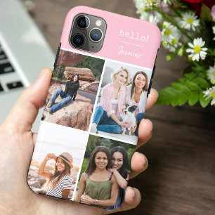 Hello! 4 Photo Collage Pretty Pink Personalised