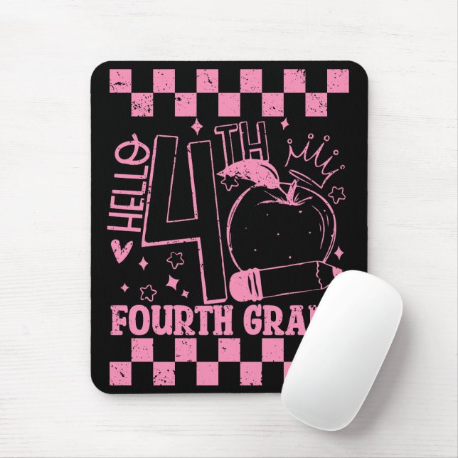 Hello 4th Fourth Grade Back To School Teacher Pink Mouse Pad (With Mouse)