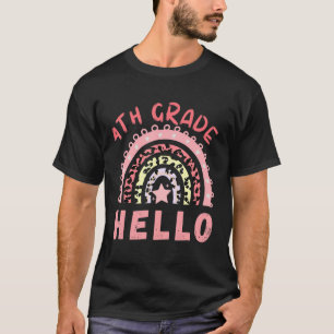Hello 4th Fourth Grade Leopard Rainbow T-Shirt