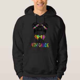 Hello 4th Fourth Grade Messy Bun Back To School Ti Hoodie