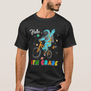 Hello 4Th Grade Cute Astronaut Riding Bicycle Back T-Shirt