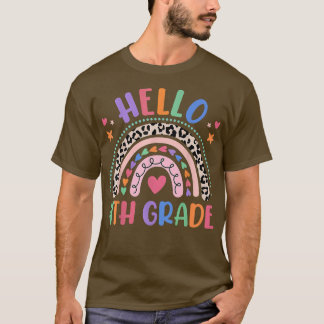 Hello 4th Grade Leopard Boho Rainbow 1st Day Of Sc T-Shirt