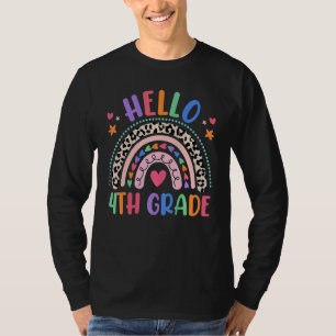 Hello 4th Grade Leopard Boho Rainbow 1st Day Of Sc T-Shirt