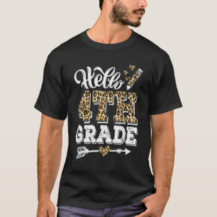 Hello 4th Grade Leopard First Day Cute Back To Sch T-Shirt
