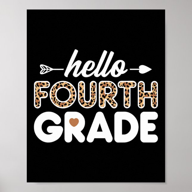 Hello 4th Grade Leopard Print Fourth Grade Teacher (Front)