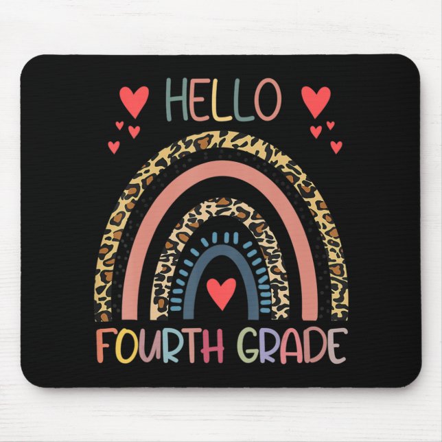Hello 4th Grade Leopard Rainbow Fourth Grade Back  Mouse Pad (Front)