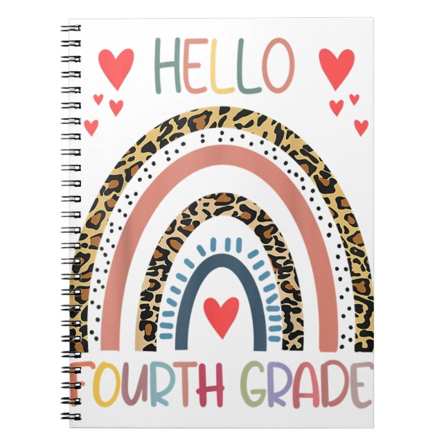 Hello 4th Grade Leopard Rainbow Fourth Grade Back Notebook (Front)
