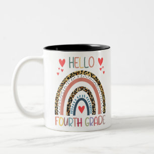 Hello 4th Grade Leopard Rainbow Fourth Grade Back Two-Tone Coffee Mug