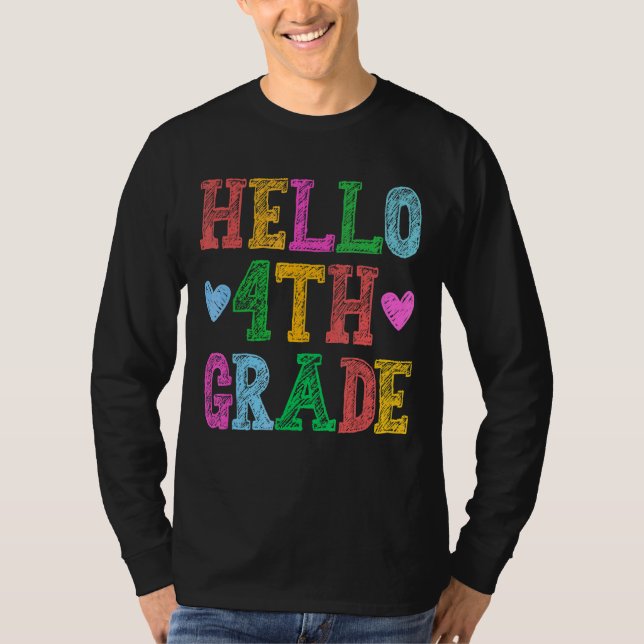 Hello 4th Grade Leopard Squad Back To School Teach T-Shirt (Front)