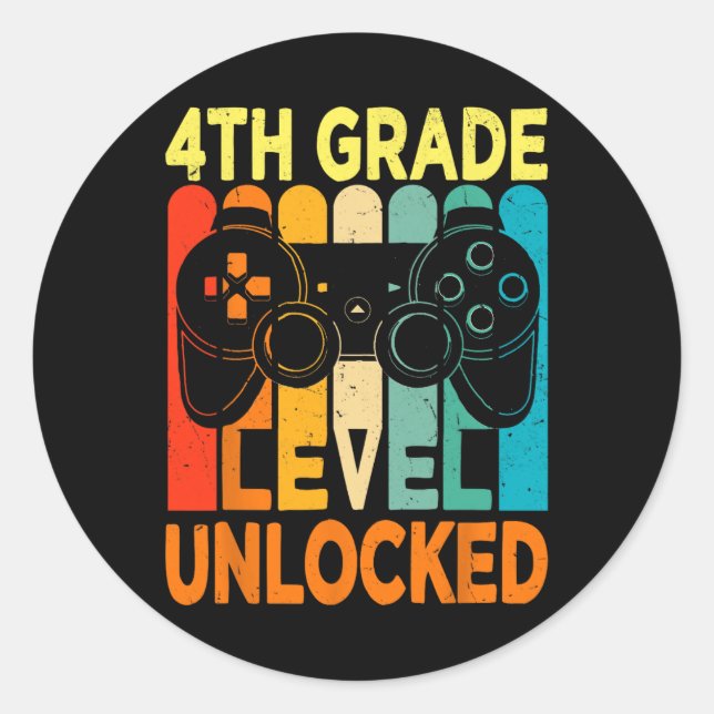 Hello 4th Grade Level Unlocked Video Game Back to  Classic Round Sticker (Front)