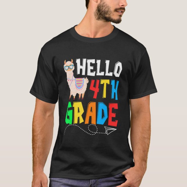 Hello 4th Grade Llama Happy First Day Of School T-Shirt (Front)