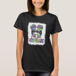 Hello 4th Grade Messy Bun Girls Tie Dye Cute Back T-Shirt