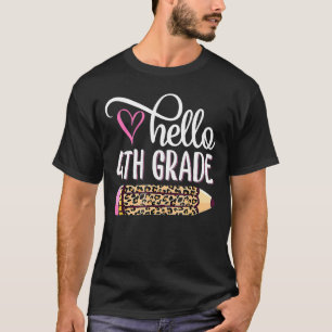 Hello 4th Grade Pink Leopard Pencil  Back To Schoo T-Shirt