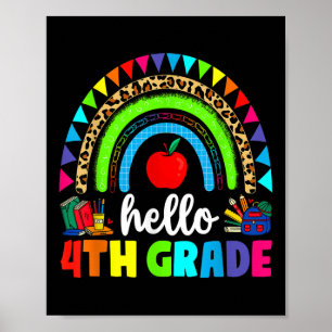 Hello 4th Grade Rainbow Back To School First Day K Poster