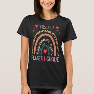 Hello 4th Grade Rainbow Leopard Back To School Gir T-Shirt