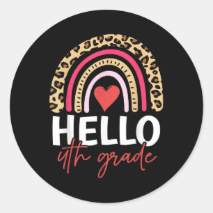Hello 4th Grade Rainbow Leopard Team Fourth Grade  Classic Round Sticker