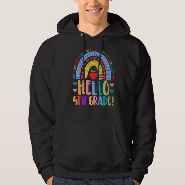 Hello 4th Grade School Rainbow Grade  Acedamic Hoodie (Front)