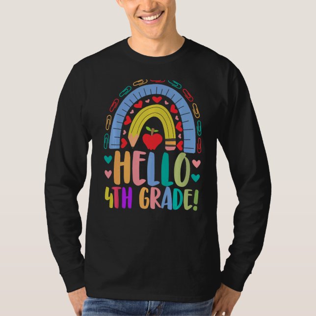 Hello 4th Grade School Rainbow Grade  Acedamic T-Shirt (Front)