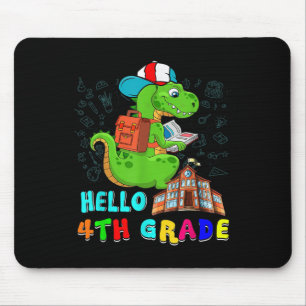 Hello 4th Grade T-rex Wearing School Bag Reading B Mouse Pad