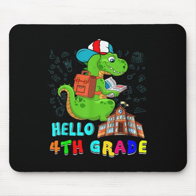 Hello 4th Grade T-rex Wearing School Bag Reading B Mouse Pad (Front)