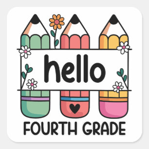 Hello 4th Grade Teacher Cute Pencil Square Sticker