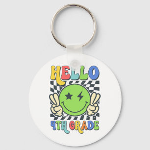 Hello 4th Grade Vibes Groovy Smile Face Back To Sc Key Ring