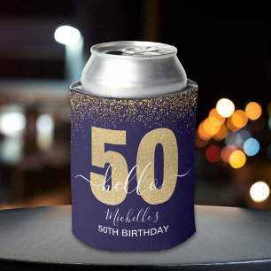 Hello 50! -Birthday - 50th Women's Gold glitter Can Cooler