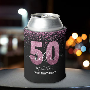 Hello 50! -Birthday 50th Women's with Pink glitter Can Cooler
