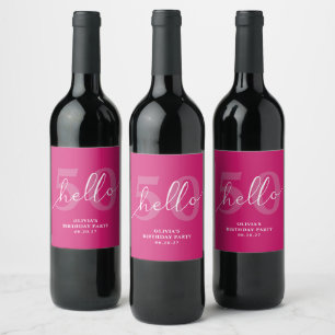 Hello 50   Bold Hot Pink 50th Birthday Custom Wine Label