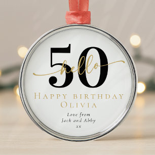 Hello 50 Fiftieth Birthday Gift Milestone Metal Ornament