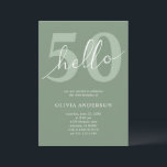 Hello 50 | Minimal Sage Green 50th Birthday Party Invitation<br><div class="desc">Hello Fifty Sage Green 50th Birthday Party Invitation. Hand lettered "hello" script. Personalise it with your details. Easy to customise. 
Minimalist,  modern,  and trendy adult birthday party invitation.</div>