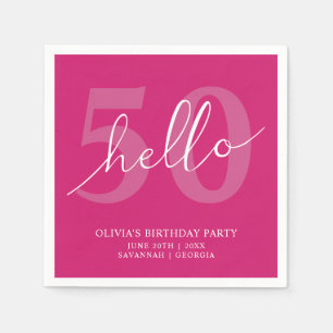 Hello 50 Modern Hot Pink 50th Birthday Custom Napkin