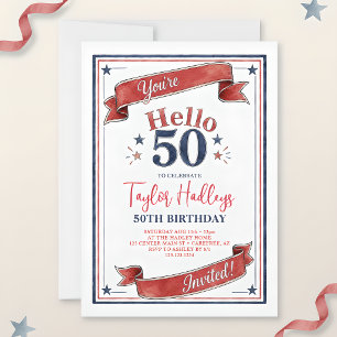Hello 50 Patriotic 50th Birthday Invitation