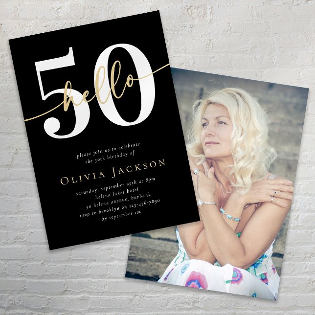 Hello 50 Photo Fiftieth Birthday Party Invitation (Creator Uploaded)