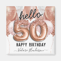 Hello 50 Pink Glitter Birthday Balloons