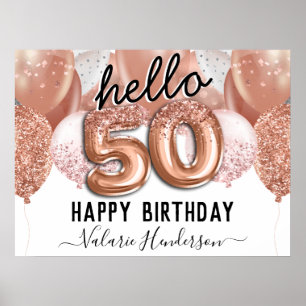 Hello 50 Pink Glitter Birthday Balloons Sign