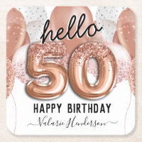 Hello 50 Pink Glitter Birthday Balloons