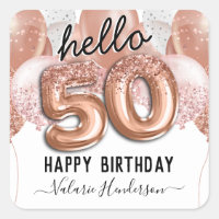 Hello 50 Pink Glitter Birthday Balloons