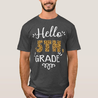 Hello 5th Grade Back To School Leopard Heart Teach T-Shirt