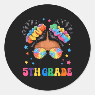 Hello 5th Grade First Day Back to School Messy Bun Classic Round Sticker