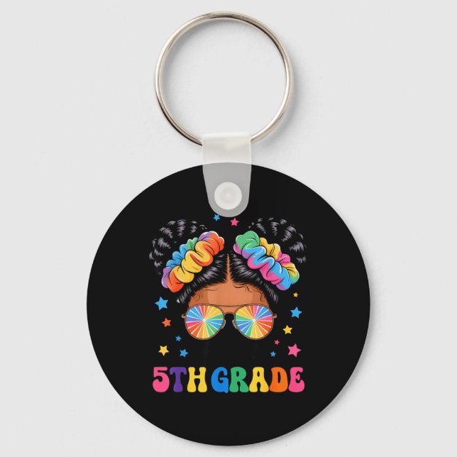 Hello 5th Grade First Day Back to School Messy Bun Key Ring (Front)