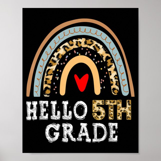 Hello 5th Grade Leopard Rainbow Back To School Tea Poster (Front)