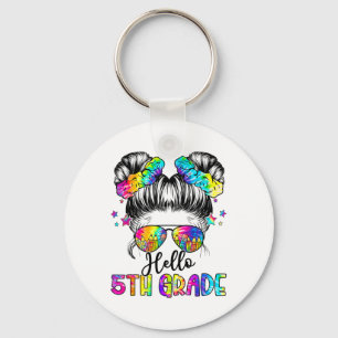 Hello 5th Grade Messy Hair Bun Girl Ck To School F Key Ring